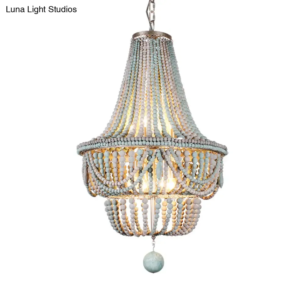 Nordic Wood Laser Cut Empire Chandelier - Pink/Blue, 8 Heads Pendant Light Fixture with Spherical Drop