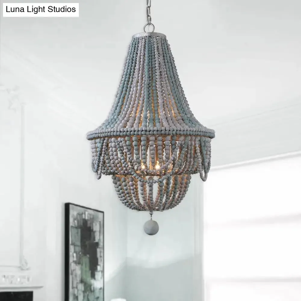 Nordic Wood Laser Cut Empire Chandelier - Pink/Blue, 8 Heads Pendant Light Fixture with Spherical Drop