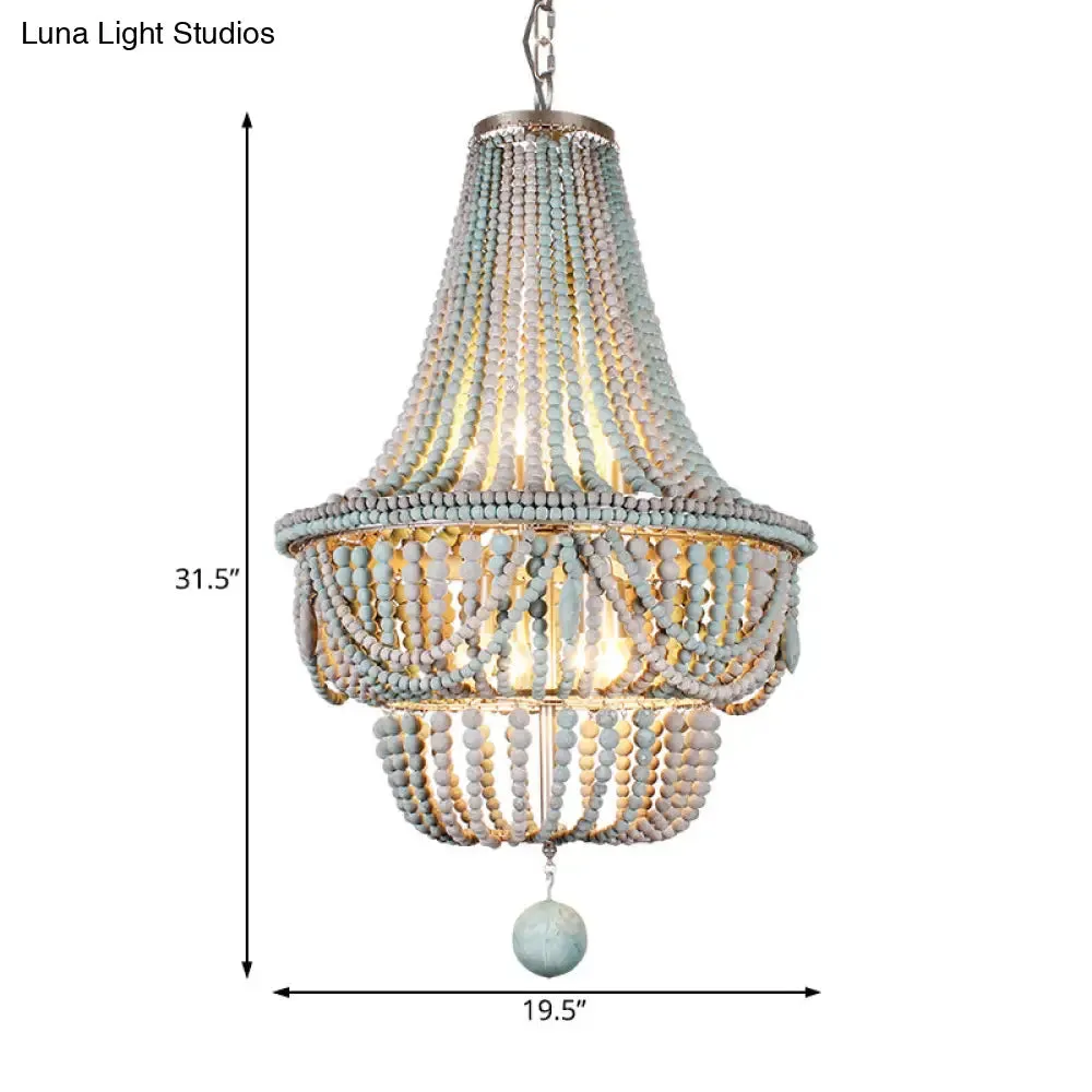 Nordic Wood Laser Cut Empire Chandelier - Pink/Blue, 8 Heads Pendant Light Fixture with Spherical Drop