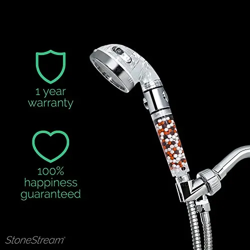 Original StoneStream Shower Head, Eco Power High Pressure Water Softener Filtered Handheld Showerhead with Spa like Ionic beads for Dry Skin & Hair — 3 Spray Settings