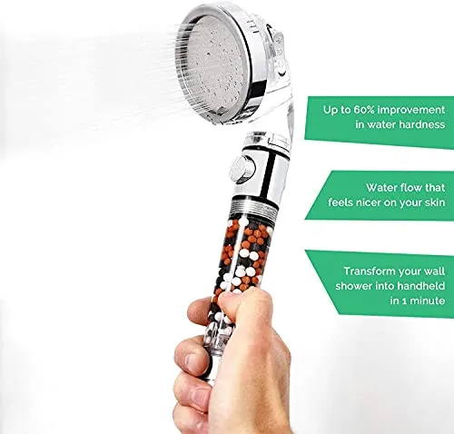 Original StoneStream Shower Head, Eco Power High Pressure Water Softener Filtered Handheld Showerhead with Spa like Ionic beads for Dry Skin & Hair — 3 Spray Settings