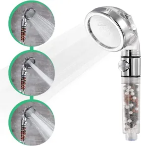 Original StoneStream Shower Head, Eco Power High Pressure Water Softener Filtered Handheld Showerhead with Spa like Ionic beads for Dry Skin & Hair — 3 Spray Settings