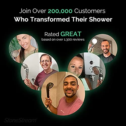 Original StoneStream Shower Head, Eco Power High Pressure Water Softener Filtered Handheld Showerhead with Spa like Ionic beads for Dry Skin & Hair — 3 Spray Settings