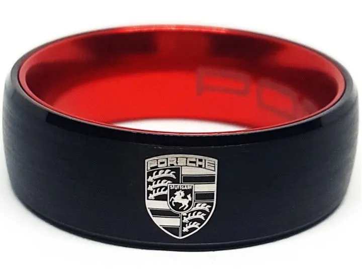 Porsche Ring Porsche 911 Ring 8mm Tungsten Black and Blue CZ Ring Sizes 6 -13