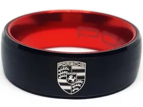 Porsche Ring Porsche 911 Ring 8mm Tungsten Black and Red Ring Sizes 6 -13