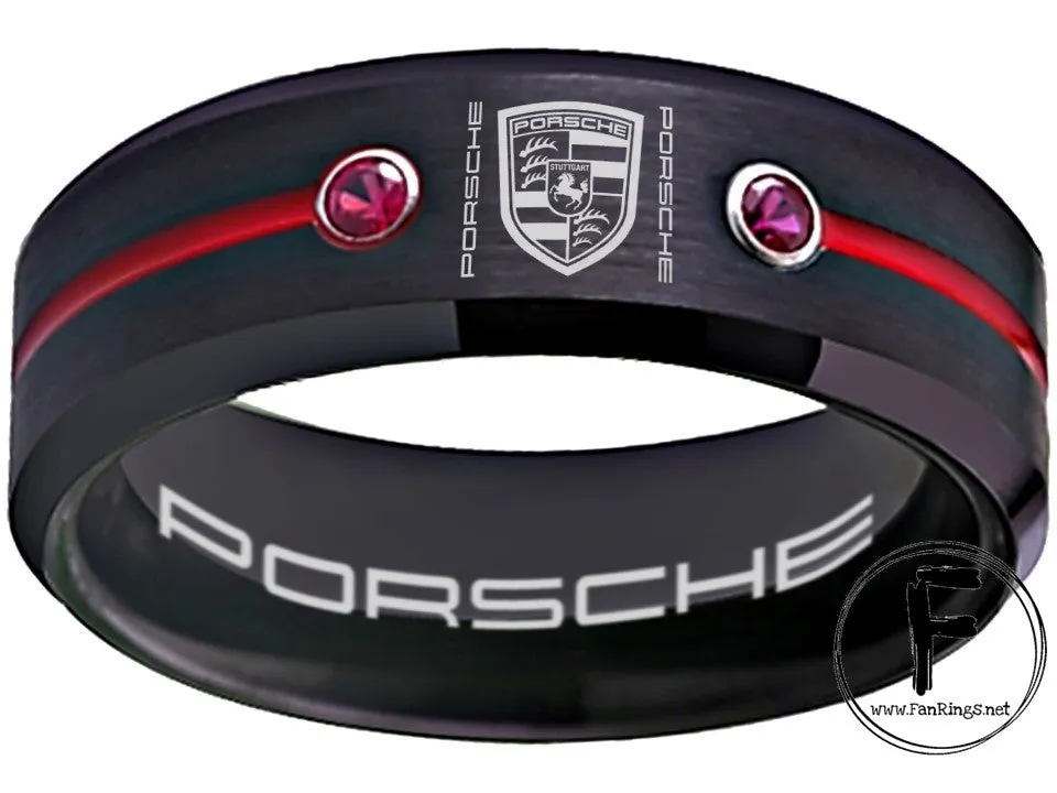 Porsche Ring Porsche 911 Ring 8mm Tungsten Black and Red Ring Sizes 6 -13