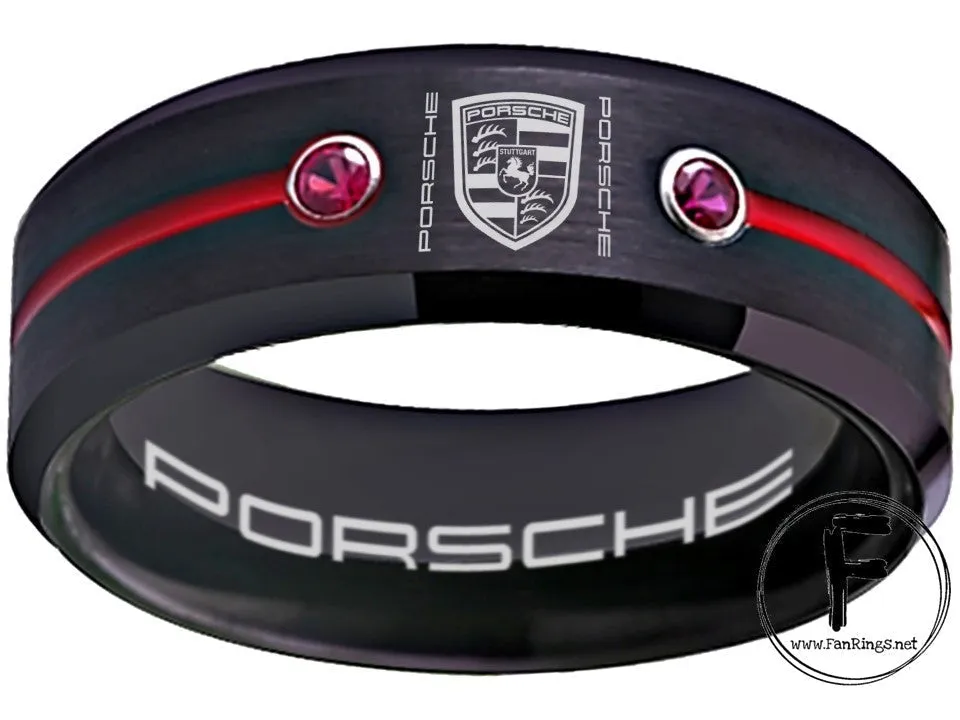 Porsche Ring Porsche 911 Ring 8mm Tungsten Black and Red Wedding Ring Sizes 6 -13