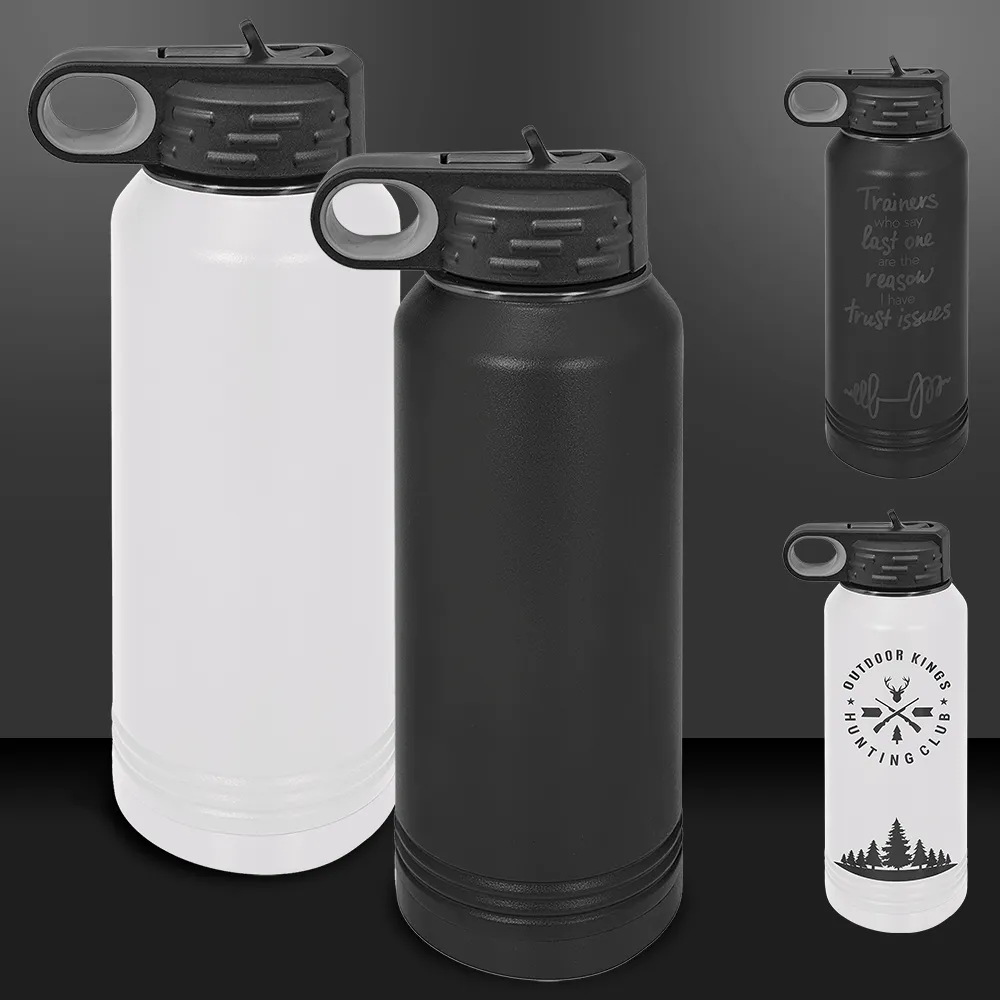 PREORDER ONLY - Black Ghost 32 oz Stainless Steel Powder Coated Blank Insulated Sport Water Bottle Polar Camel