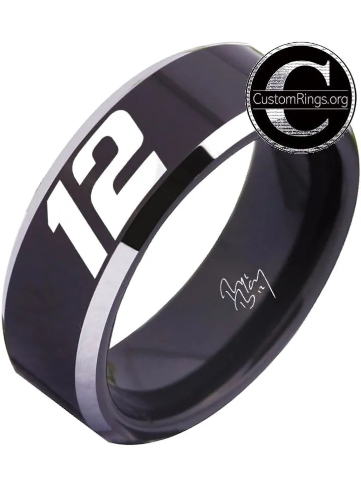 Ryan Blaney Ring #12 NASCAR Black Silver Autograph Ring #ryanblaney #12