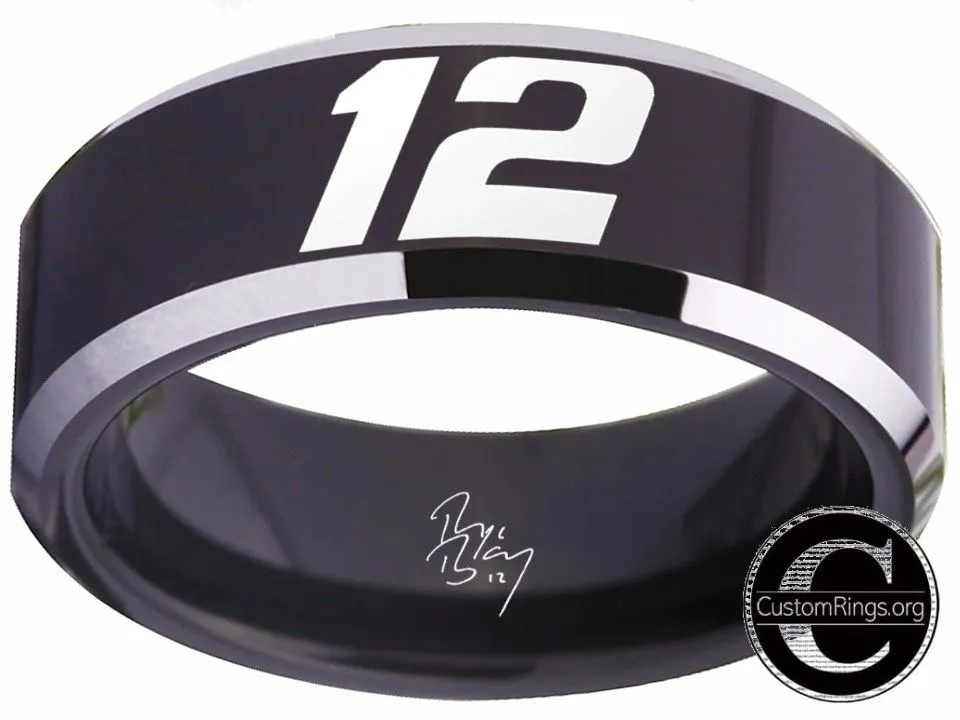 Ryan Blaney Ring #12 NASCAR Black Silver Autograph Ring #ryanblaney #12