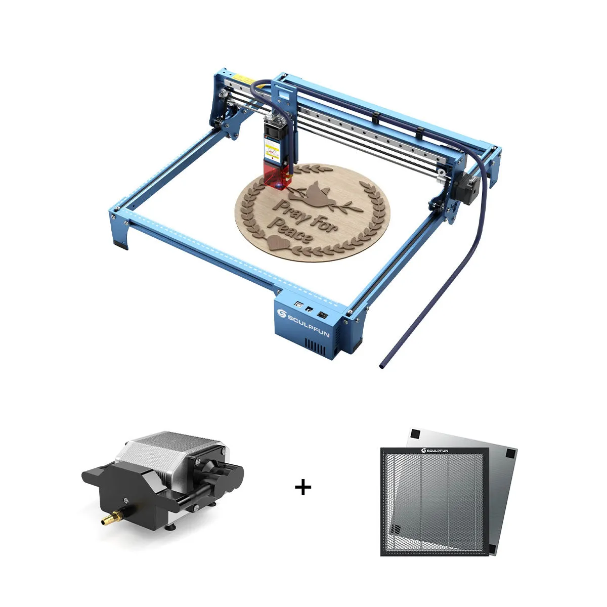 SCULPFUN S10 10W Laser Engraver   Air Pump   40x40cm Honeycomb Panel