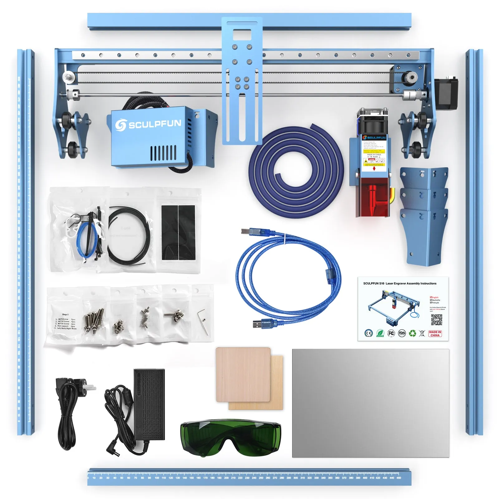 SCULPFUN S10 10W Laser Engraver   Air Pump   40x40cm Honeycomb Panel