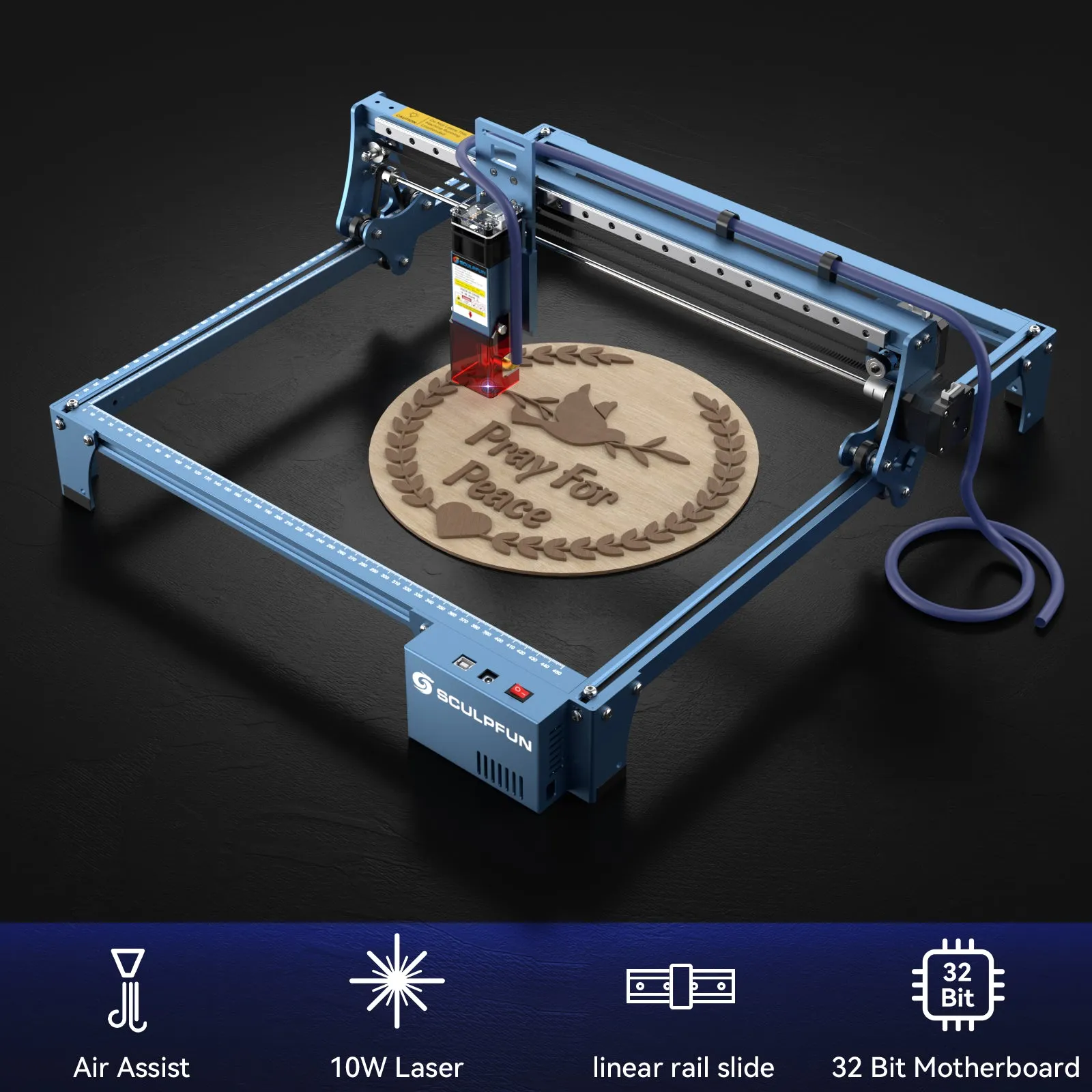 SCULPFUN S10 10W Laser Engraver   Air Pump   40x40cm Honeycomb Panel