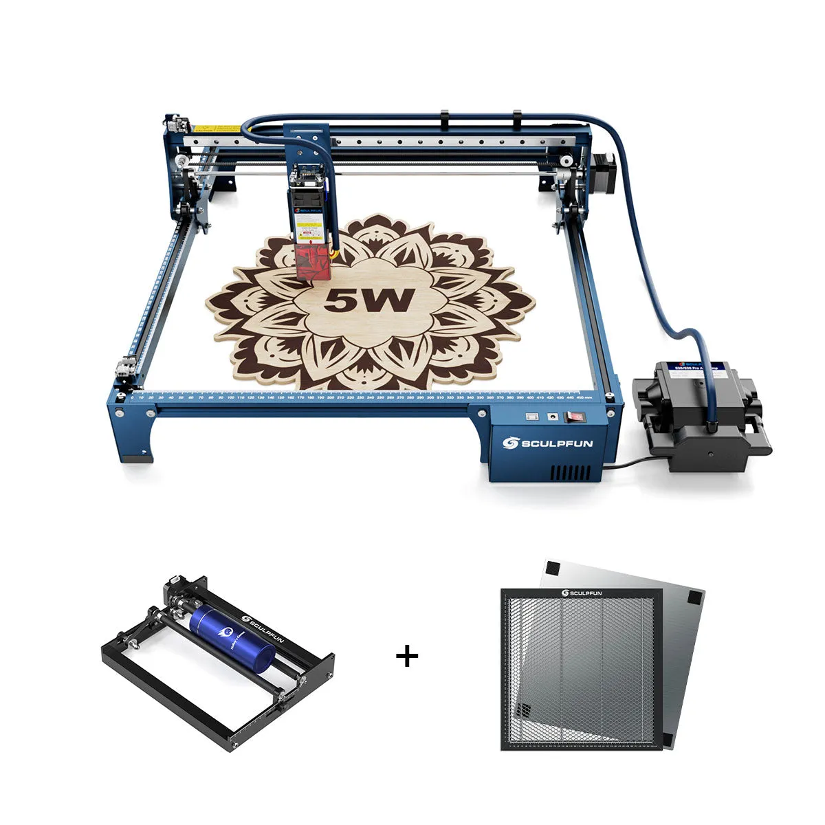 SCULPFUN S30: 5W Laser Engraver   Rotary Roller   40*40cm Honeycomb Panel