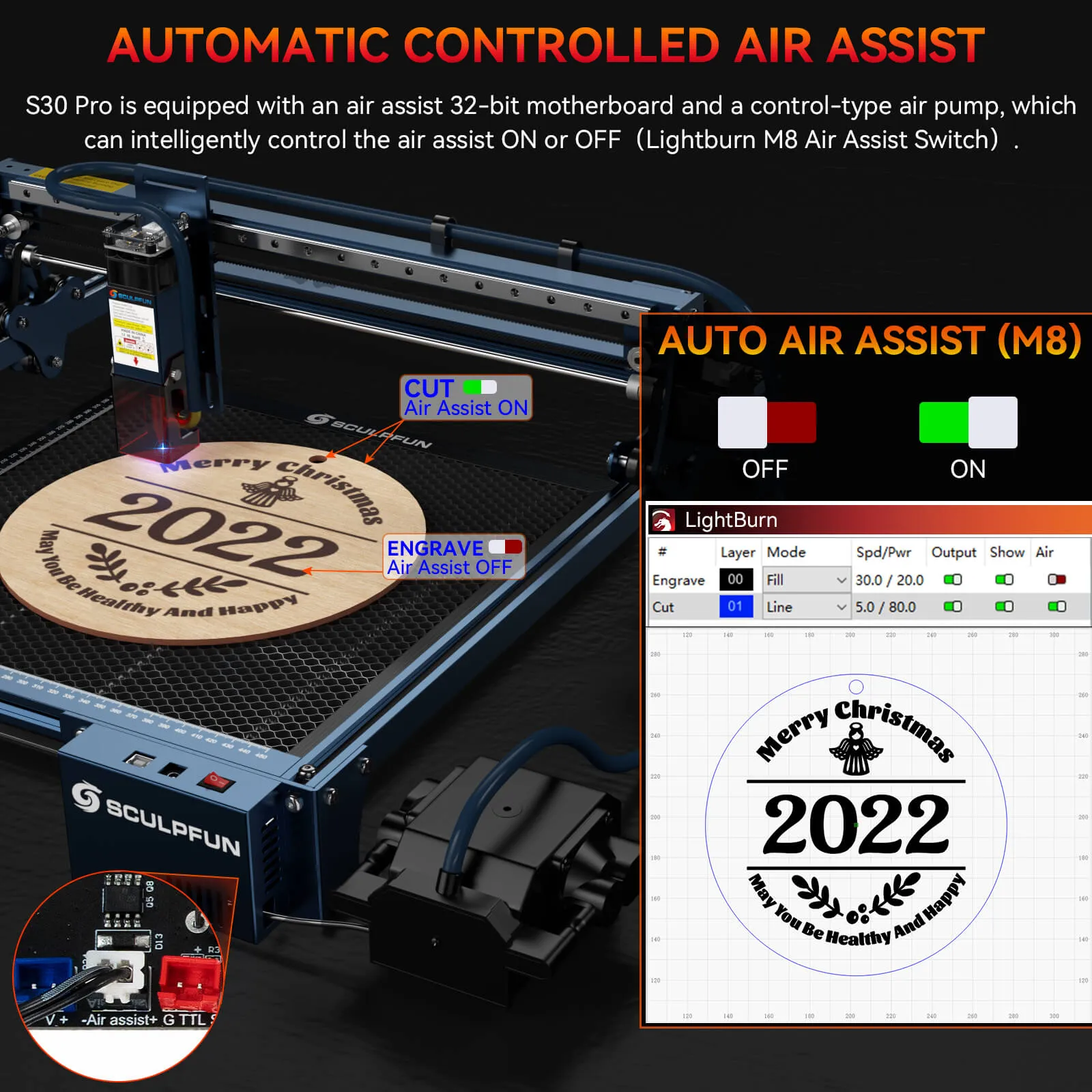 SCULPFUN S30: 5W Laser Engraver   Rotary Roller   40*40cm Honeycomb Panel