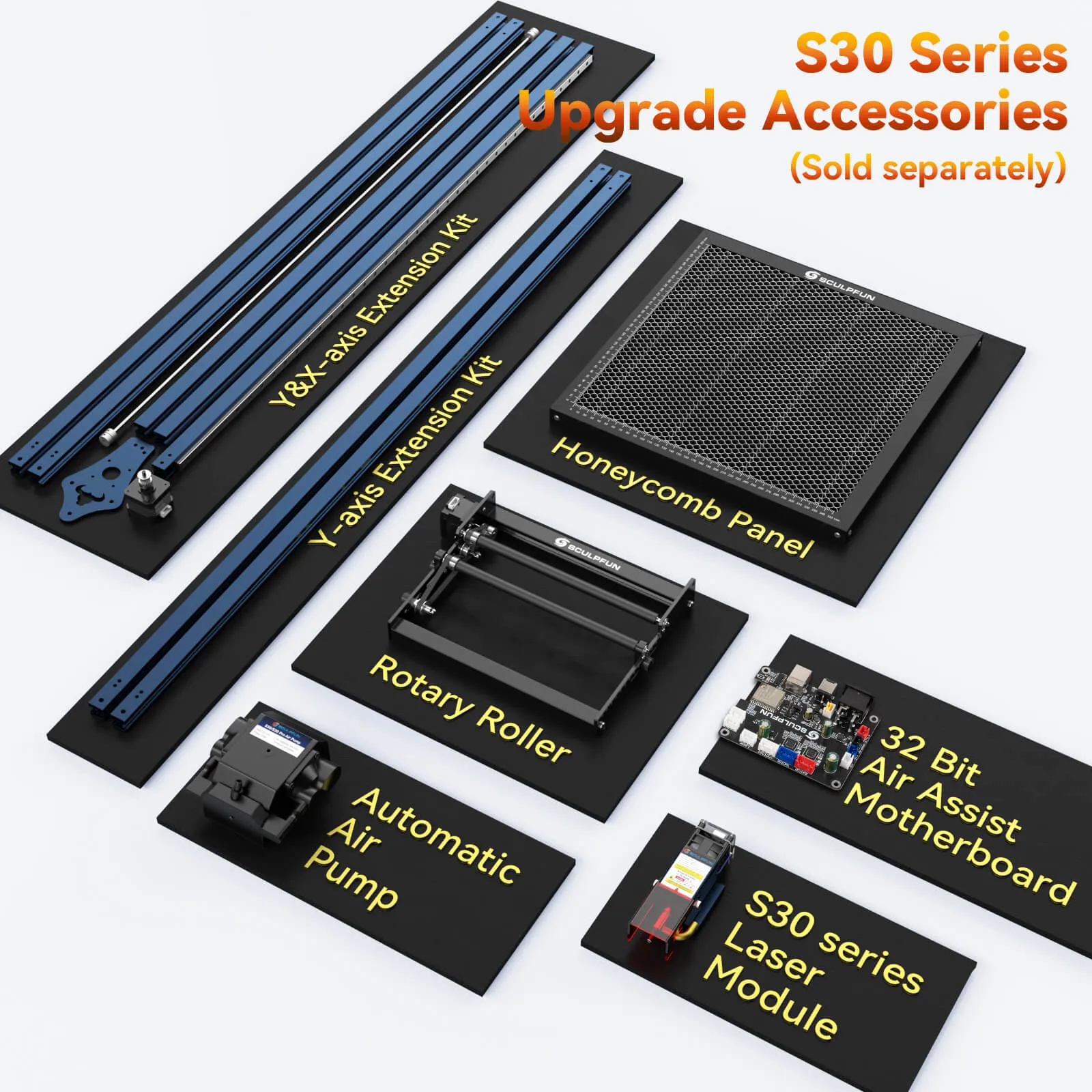SCULPFUN S30: 5W Laser Engraver   Rotary Roller   40*40cm Honeycomb Panel
