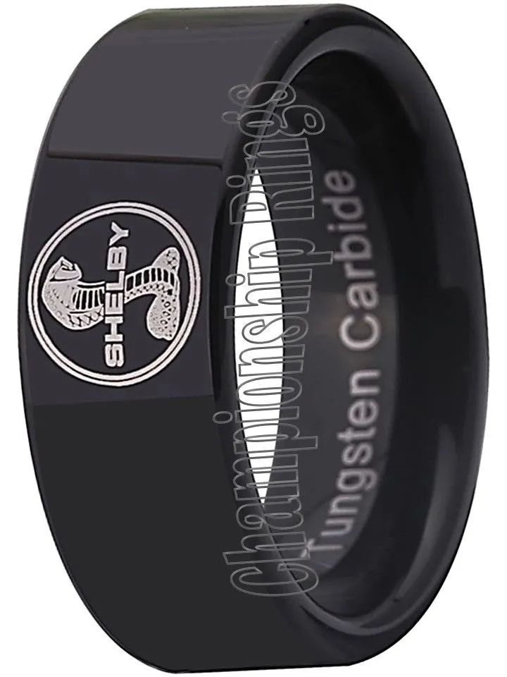 Shelby Cobra Ring Ford Mustang GT500 Wedding Band Black 8mm Tungsten Ring 6 - 13