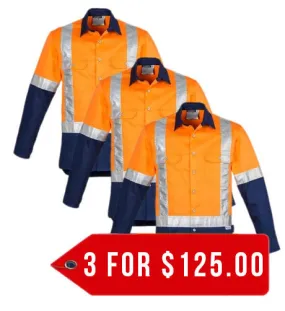 Syzmik ZW124 Mens Hi Vis Spliced Industrial Shirt - Shoulder Taped - 3 Pack