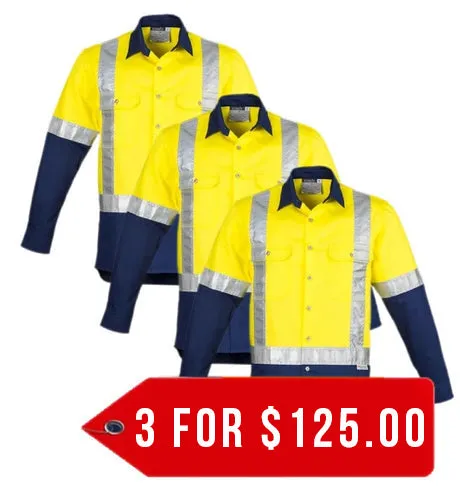 Syzmik ZW124 Mens Hi Vis Spliced Industrial Shirt - Shoulder Taped - 3 Pack