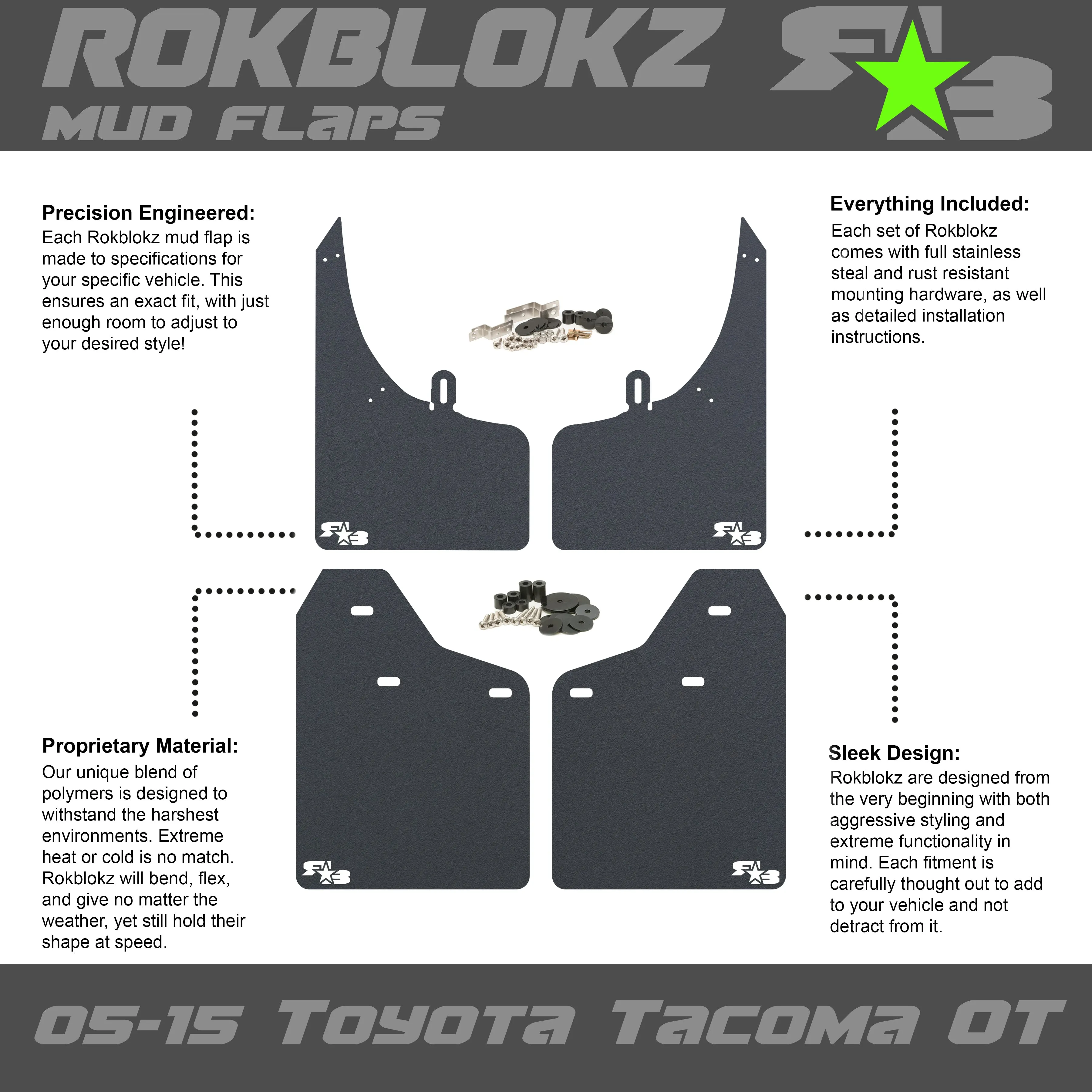 Toyota Tacoma (2nd Gen) 2005-2015 Mud Flaps for Over-Sized Tires